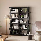 Famapy Open Bookcase Decorative shelf Unique shape Multi-functional storage Multi-storage Compartment Black
