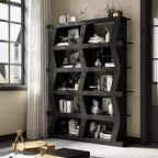 Famapy Libreria aperta Scaffale decorativo Forma unica Archiviazione multifunzionale Scomparto multispazio Nero
