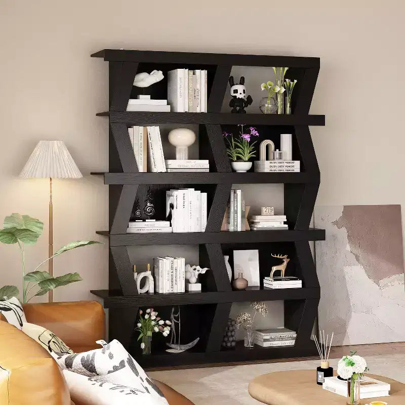 Famapy Libreria aperta Scaffale decorativo Forma unica Archiviazione multifunzionale Scomparto multispazio Nero