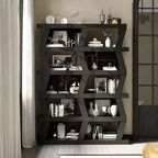Famapy Libreria aperta Scaffale decorativo Forma unica Archiviazione multifunzionale Scomparto multispazio Nero