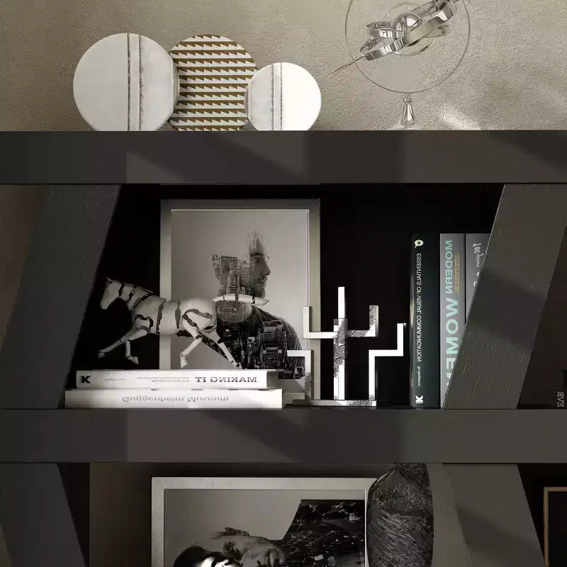 Famapy Libreria aperta Scaffale decorativo Forma unica Archiviazione multifunzionale Scomparto multispazio Nero