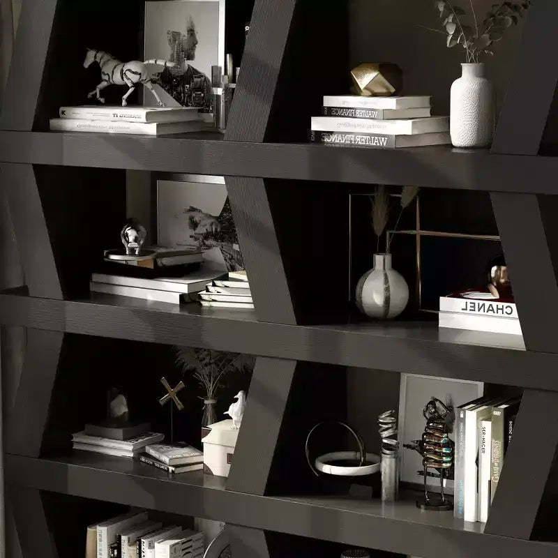 Famapy Libreria aperta Scaffale decorativo Forma unica Archiviazione multifunzionale Scomparto multispazio Nero