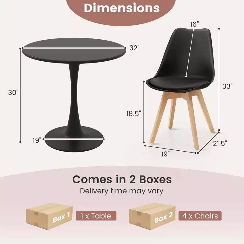 Costway Set da Pranzo 5 Pezzi Tavolo Rotondo Moderno 4 Sedie per Cucina con Spazio Ridotto