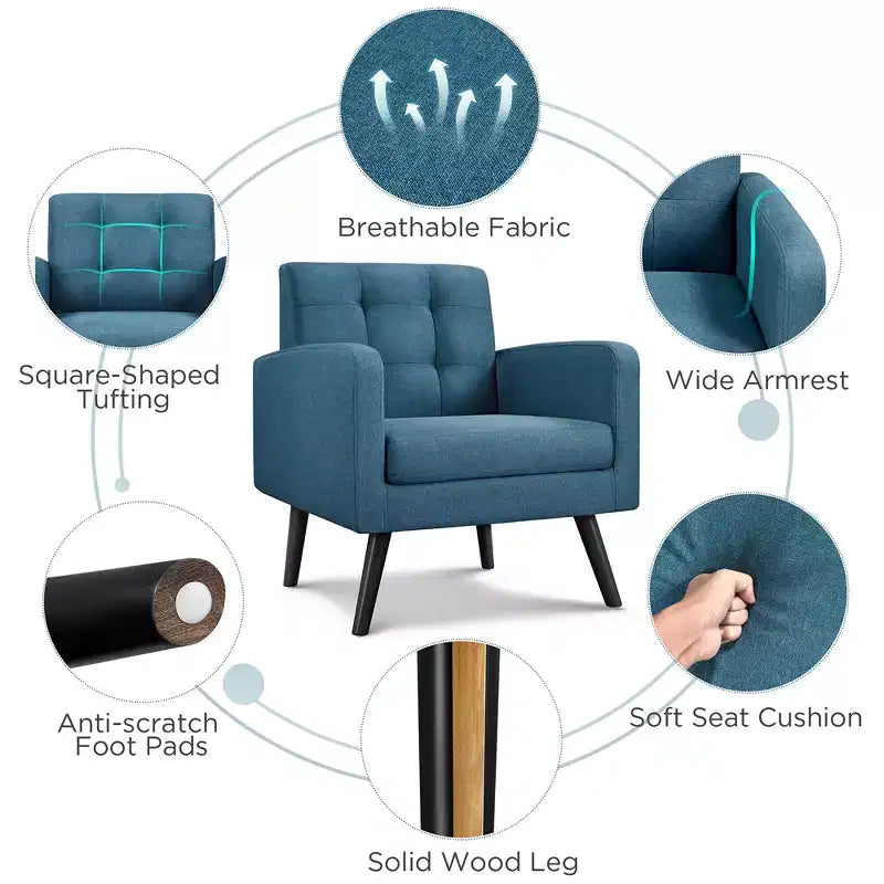 Yaheetech Set di 2 Poltrone Accent con Schienale Trapuntato Stile Mid-Century e Gambe in Legno Massello di Hevea