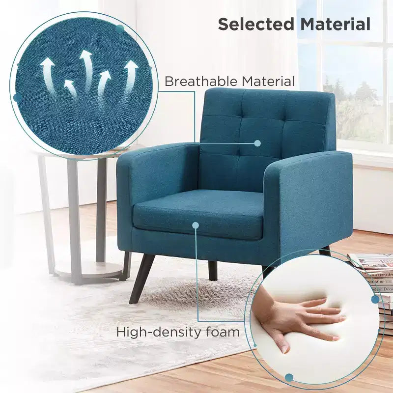 Yaheetech Set di 2 Poltrone Accent con Schienale Trapuntato Stile Mid-Century e Gambe in Legno Massello di Hevea