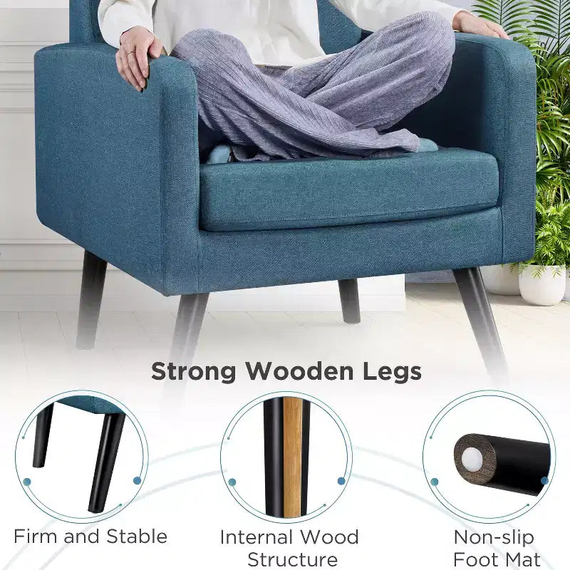 Yaheetech Set di 2 Poltrone Accent con Schienale Trapuntato Stile Mid-Century e Gambe in Legno Massello di Hevea