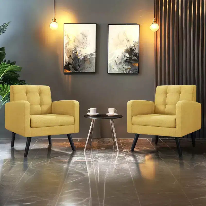 Yaheetech Set di 2 Poltrone Accent con Schienale Trapuntato Stile Mid-Century e Gambe in Legno Massello di Hevea