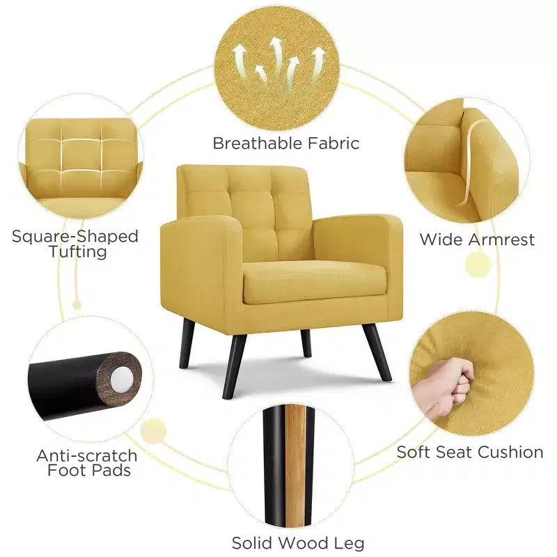 Yaheetech Set di 2 Poltrone Accent con Schienale Trapuntato Stile Mid-Century e Gambe in Legno Massello di Hevea