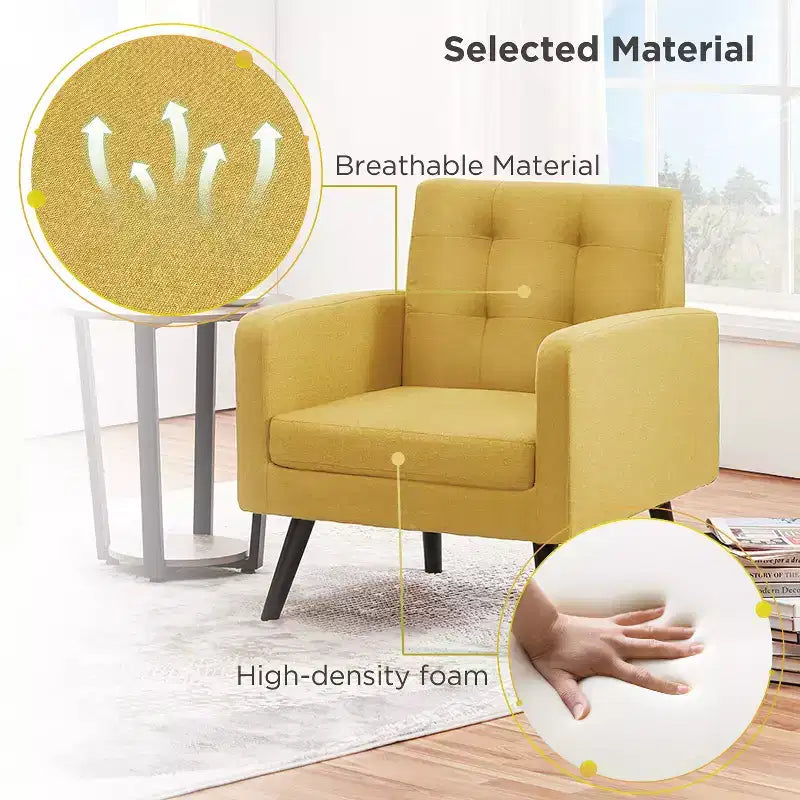 Yaheetech Set di 2 Poltrone Accent con Schienale Trapuntato Stile Mid-Century e Gambe in Legno Massello di Hevea