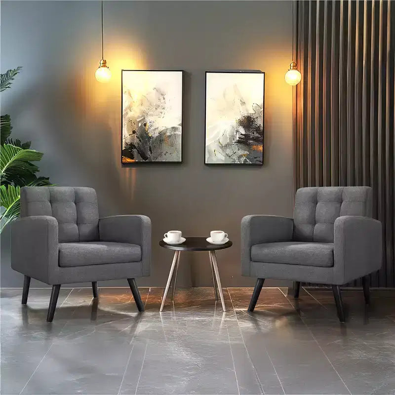 Yaheetech Set di 2 Poltrone Accent con Schienale Trapuntato Stile Mid-Century e Gambe in Legno Massello di Hevea