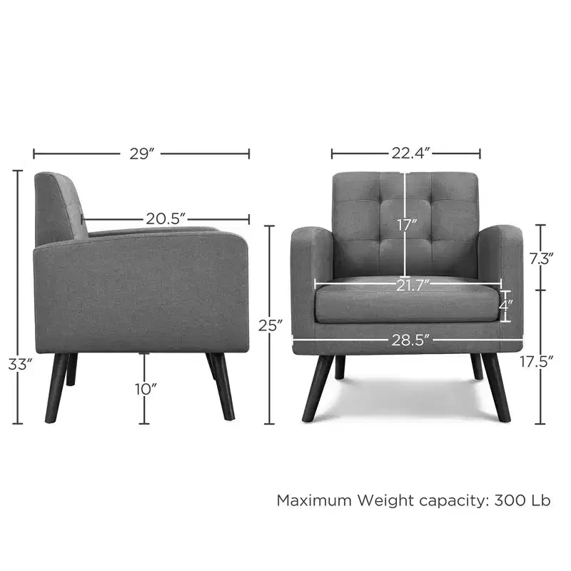 Yaheetech Set di 2 Poltrone Accent con Schienale Trapuntato Stile Mid-Century e Gambe in Legno Massello di Hevea