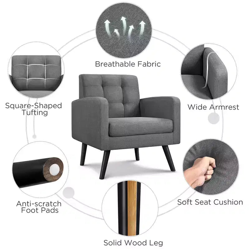 Yaheetech Set di 2 Poltrone Accent con Schienale Trapuntato Stile Mid-Century e Gambe in Legno Massello di Hevea