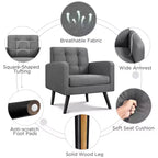 Yaheetech Set di 2 Poltrone Accent con Schienale Trapuntato Stile Mid-Century e Gambe in Legno Massello di Hevea