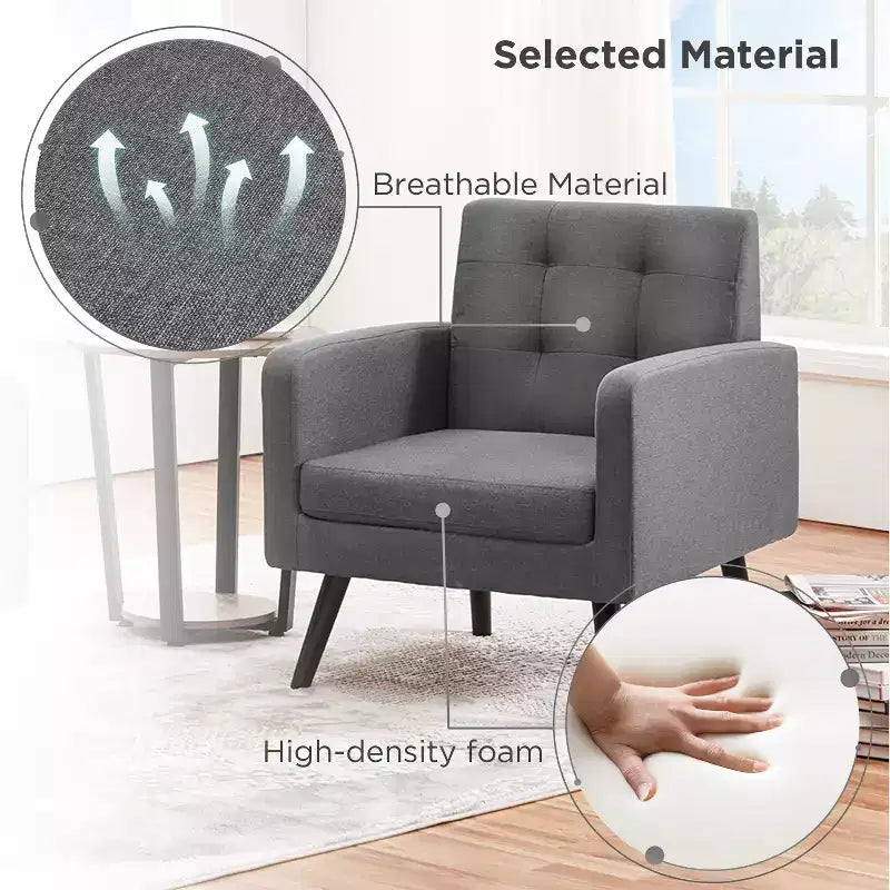 Yaheetech Set di 2 Poltrone Accent con Schienale Trapuntato Stile Mid-Century e Gambe in Legno Massello di Hevea