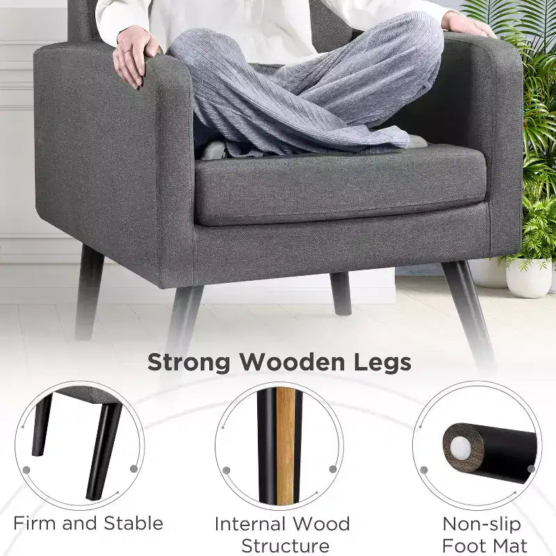 Yaheetech Set di 2 Poltrone Accent con Schienale Trapuntato Stile Mid-Century e Gambe in Legno Massello di Hevea