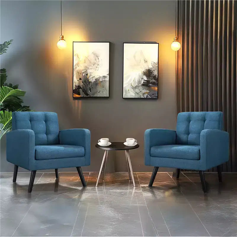 Yaheetech Set di 2 Poltrone Accent con Schienale Trapuntato Stile Mid-Century e Gambe in Legno Massello di Hevea