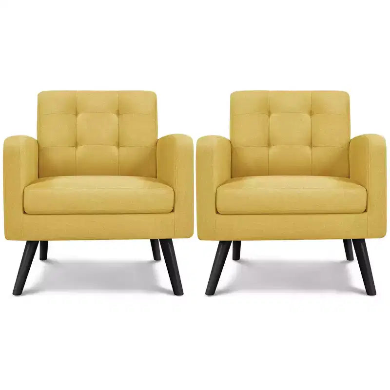Yaheetech Set di 2 Poltrone Accent con Schienale Trapuntato Stile Mid-Century e Gambe in Legno Massello di Hevea