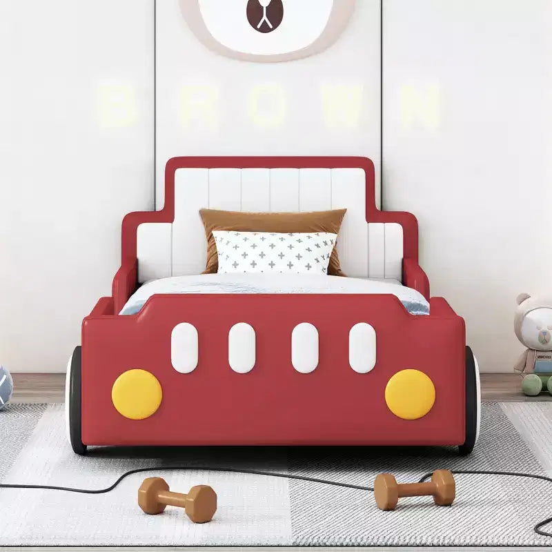 Letto a piattaforma a forma di macchina da corsa Whisen Morden Design, misura doppia, con ruote