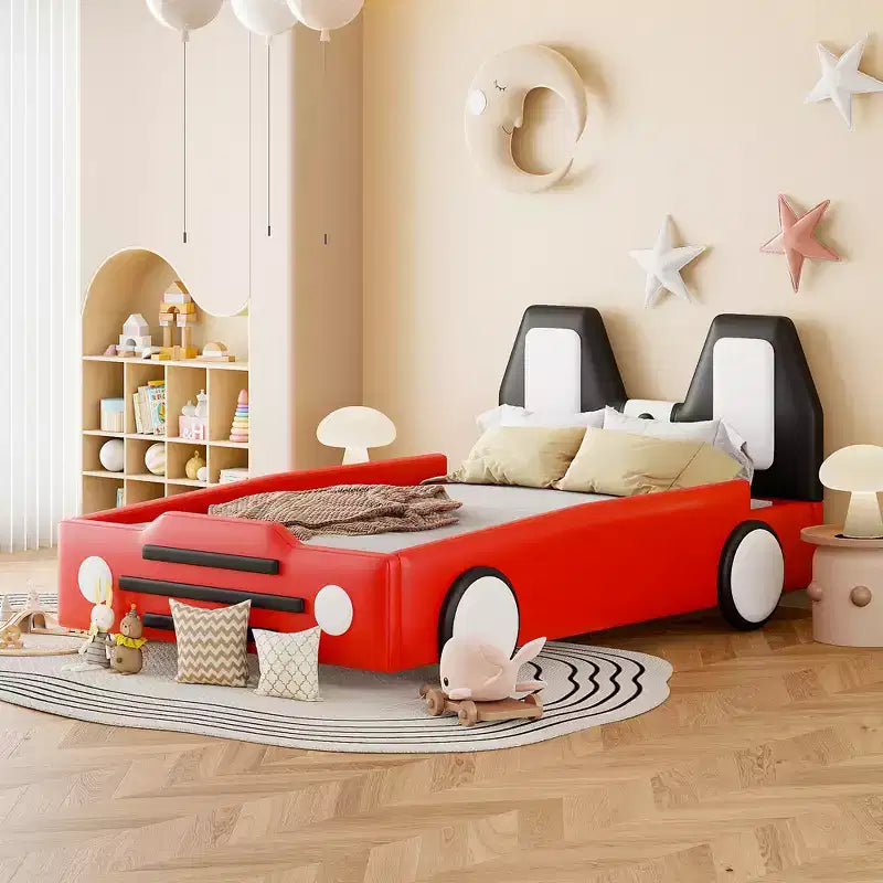 Letto a piattaforma a forma di macchina da corsa Whisen Morden Design, misura doppia, con ruote