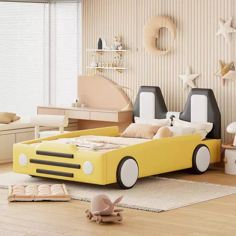 Letto a piattaforma a forma di macchina da corsa Whisen Morden Design, misura doppia, con ruote