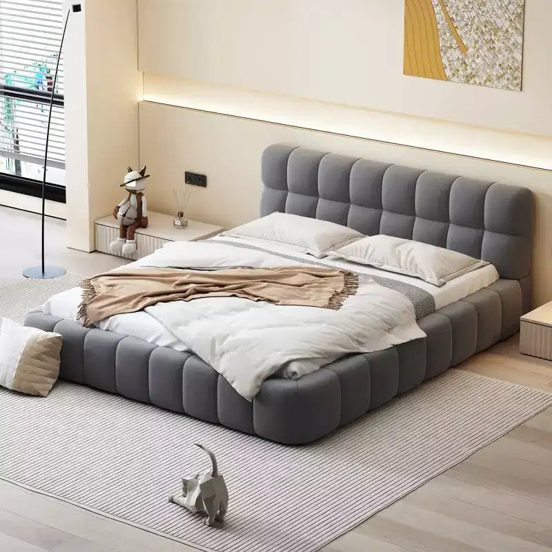 Whisen Morden Design Letto a Piattaforma Imbottito Queen Size con Tessuto Spesso
