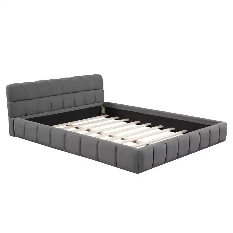 Whisen Morden Design Letto a Piattaforma Imbottito Queen Size con Tessuto Spesso