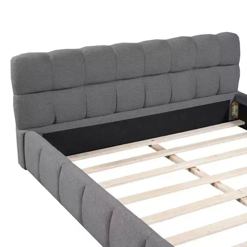 Whisen Morden Design Letto a Piattaforma Imbottito Queen Size con Tessuto Spesso