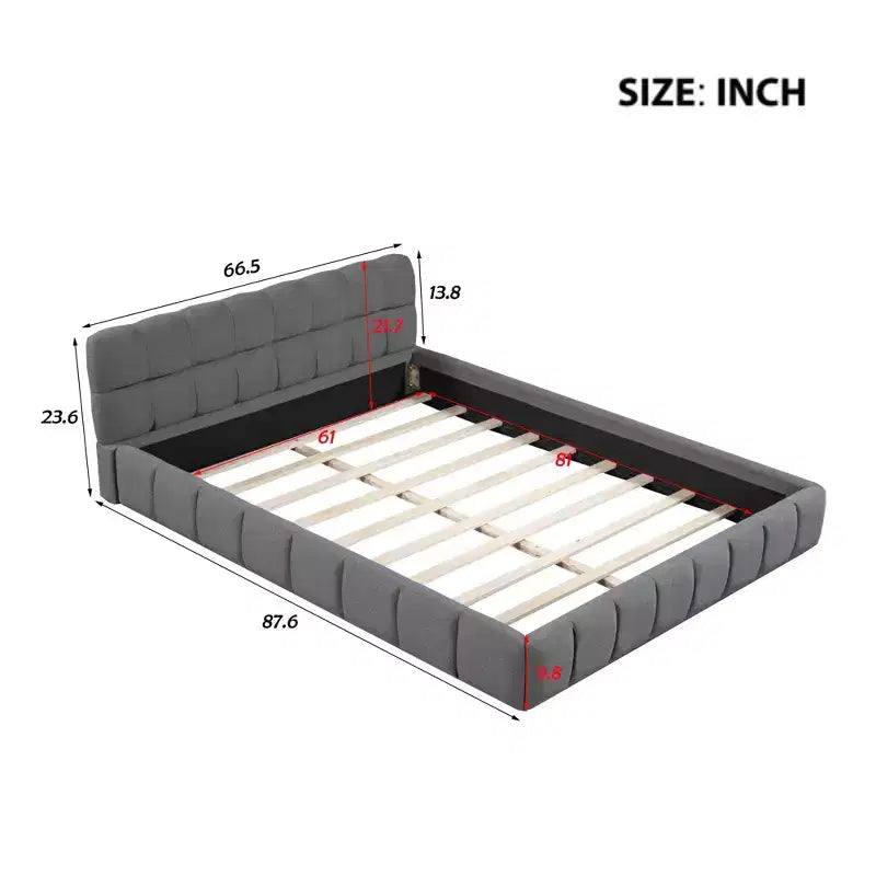 Whisen Morden Design Letto a Piattaforma Imbottito Queen Size con Tessuto Spesso