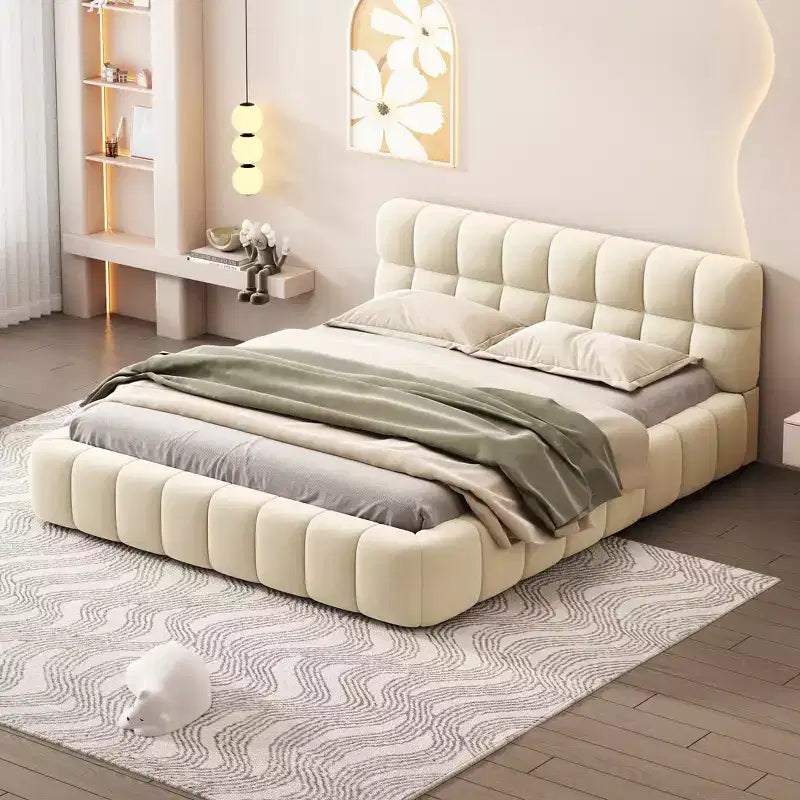 Whisen Morden Design Letto a Piattaforma Imbottito Queen Size con Tessuto Spesso