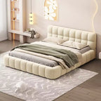 Whisen Morden Design Letto a Piattaforma Imbottito Queen Size con Tessuto Spesso