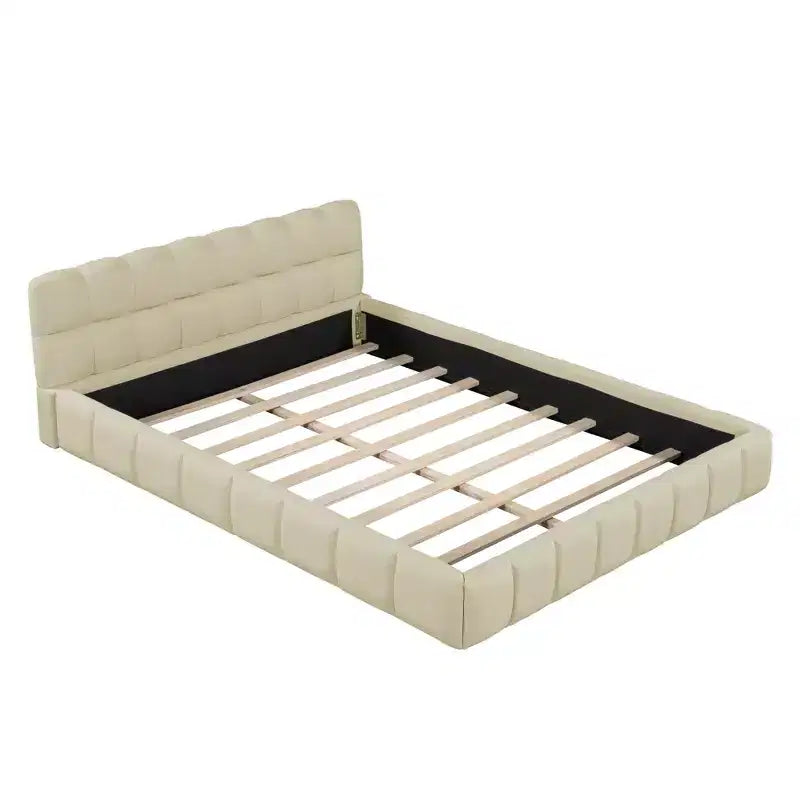 Whisen Morden Design Letto a Piattaforma Imbottito Queen Size con Tessuto Spesso