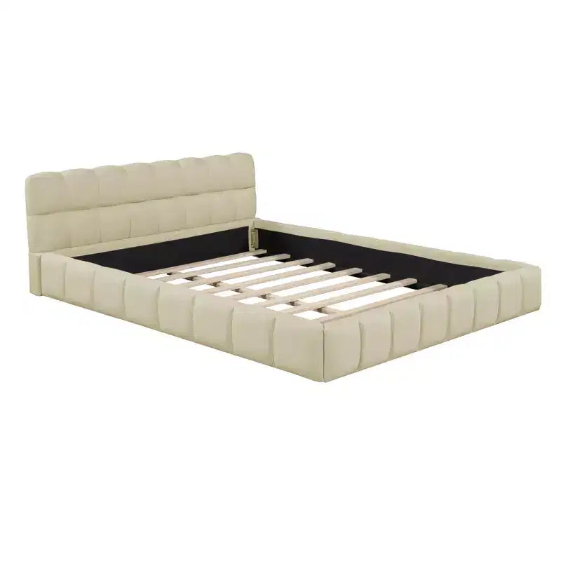 Whisen Morden Design Letto a Piattaforma Imbottito Queen Size con Tessuto Spesso