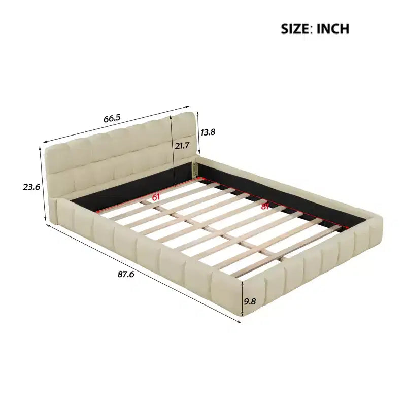 Whisen Morden Design Letto a Piattaforma Imbottito Queen Size con Tessuto Spesso
