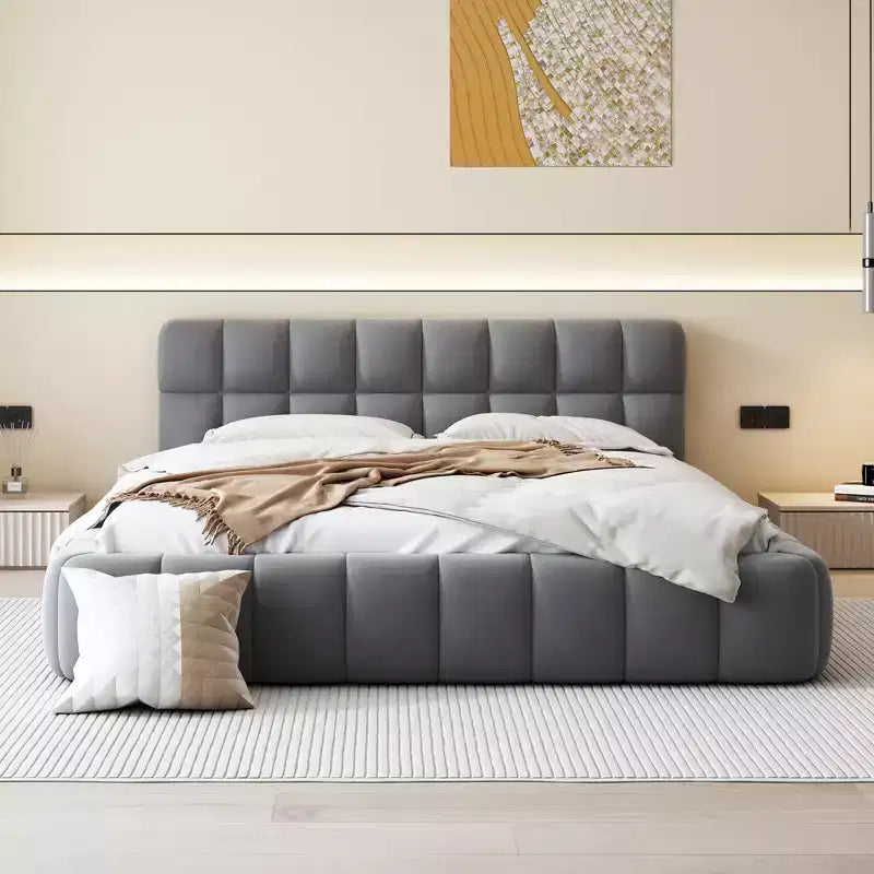 Whisen Morden Design Letto a Piattaforma Imbottito Queen Size con Tessuto Spesso