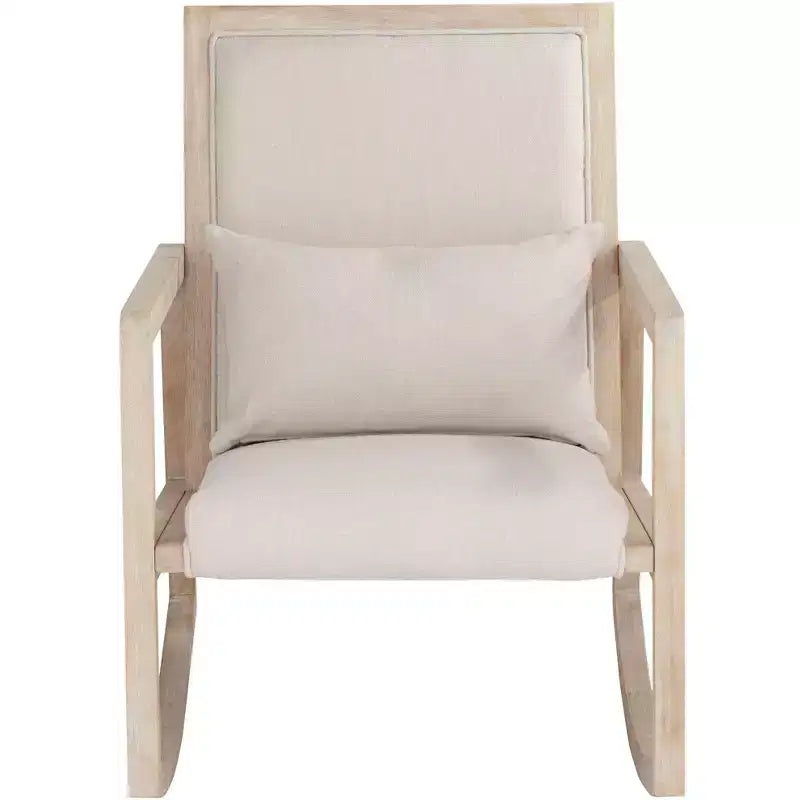 Sedia a dondolo moderna Studio 55D Ava in legno color crema chiaro e lavato