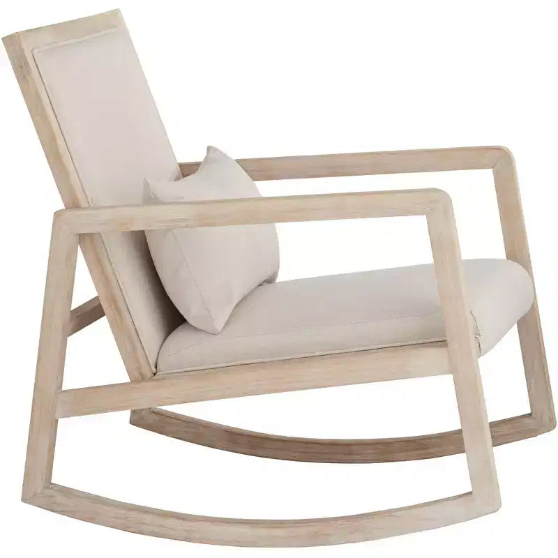 Sedia a dondolo moderna Studio 55D Ava in legno color crema chiaro e lavato