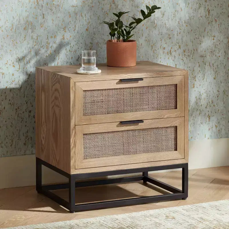 Studio 55D Delano Mobiletto con 2 Cassetti in Legno Naturale Largo 55 cm