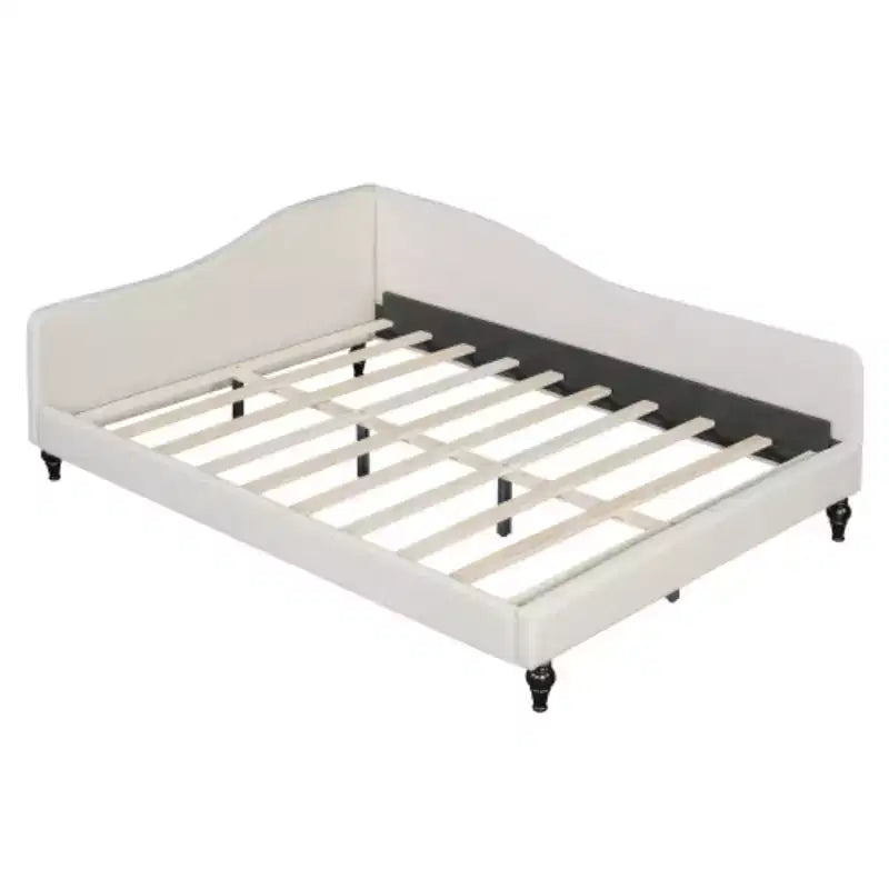 Divano letto a L in lino, formato full-size, con gambe in legno massello