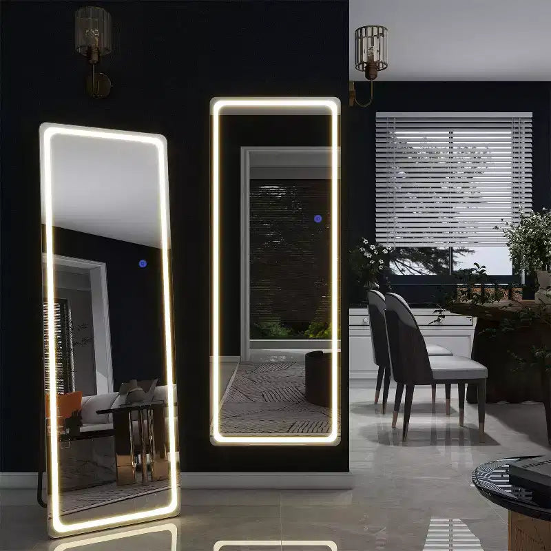 PexFix 16 in. W x 63 in. H Modern Full Length Rectangular Frameless Mirror With Rounded Corner in Silver