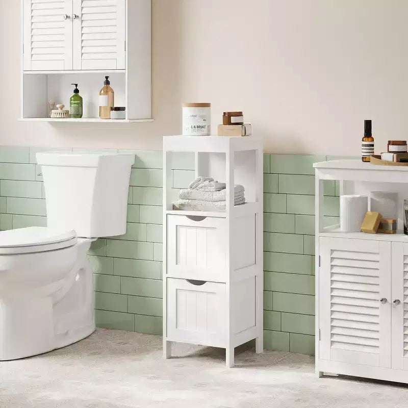Mobiletto moderno da pavimento con 2 cassetti e ripiano aperto - Organizer portaoggetti indipendente bianco