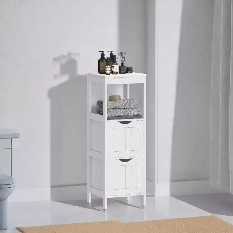 Mobiletto moderno da pavimento con 2 cassetti e ripiano aperto - Organizer portaoggetti indipendente bianco