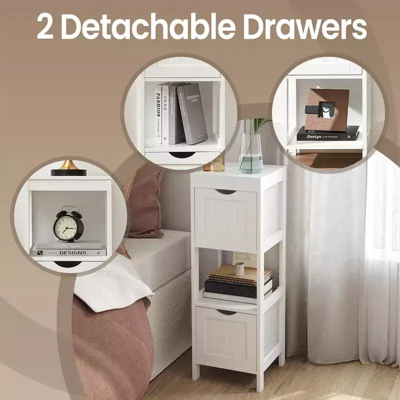 Mobiletto moderno da pavimento con 2 cassetti e ripiano aperto - Organizer portaoggetti indipendente bianco
