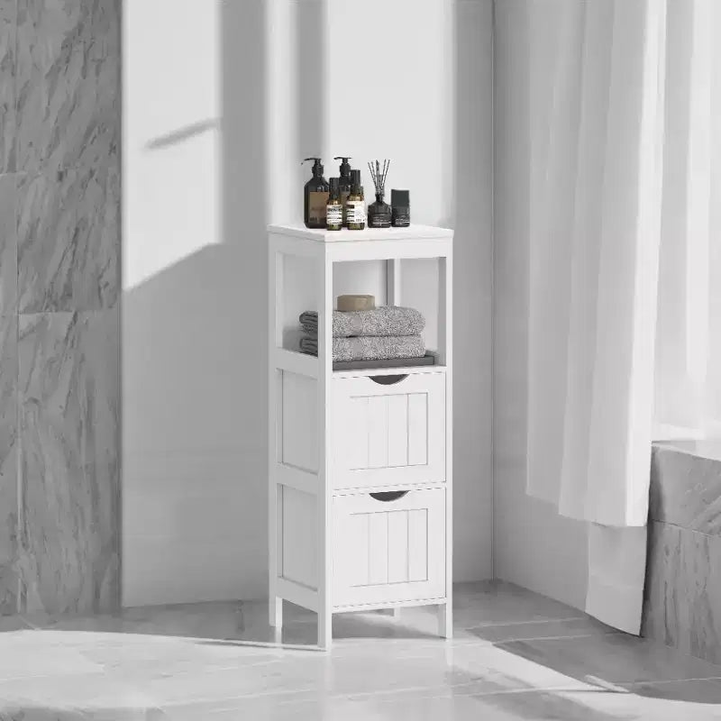 Mobiletto moderno da pavimento con 2 cassetti e ripiano aperto - Organizer portaoggetti indipendente bianco