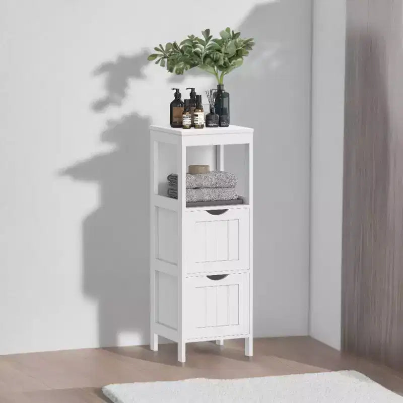 Mobiletto moderno da pavimento con 2 cassetti e ripiano aperto - Organizer portaoggetti indipendente bianco
