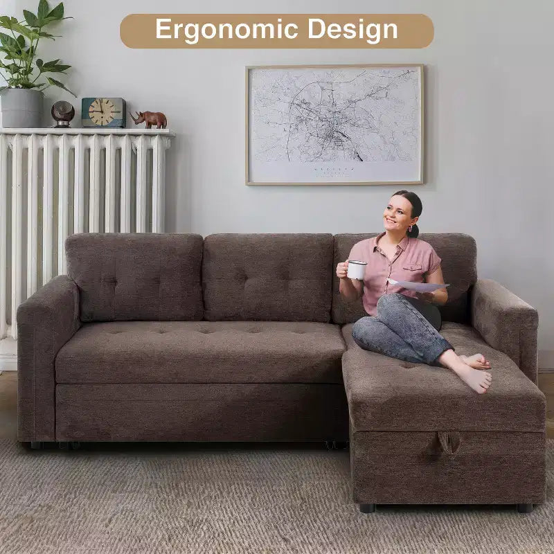 Divano componibile trasformabile Home Imports Emporium con chaise longue contenitore e porte USB integrate per salotti moderni