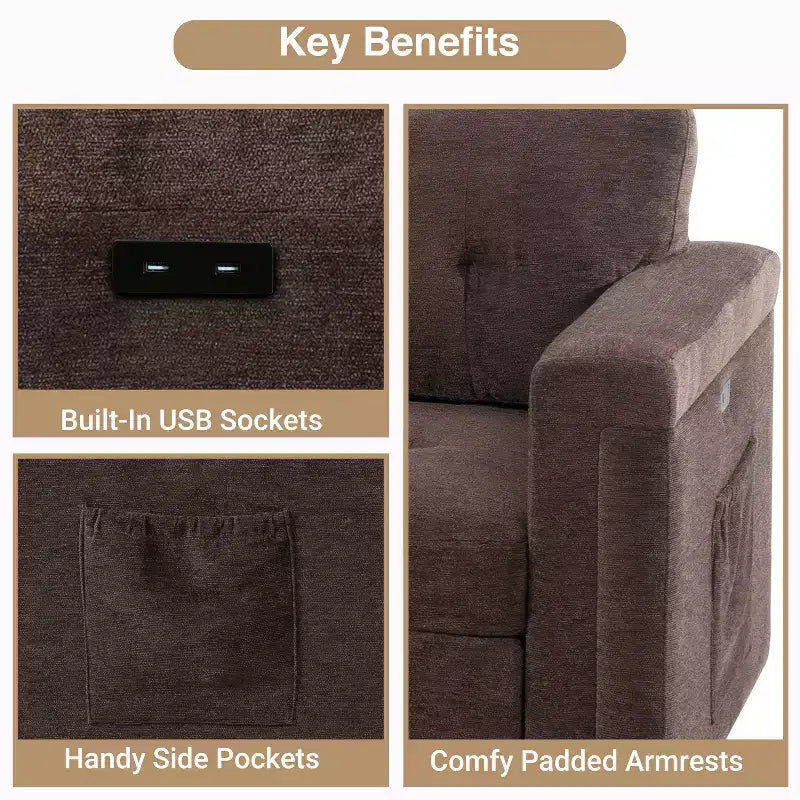 Divano componibile trasformabile Home Imports Emporium con chaise longue contenitore e porte USB integrate per salotti moderni