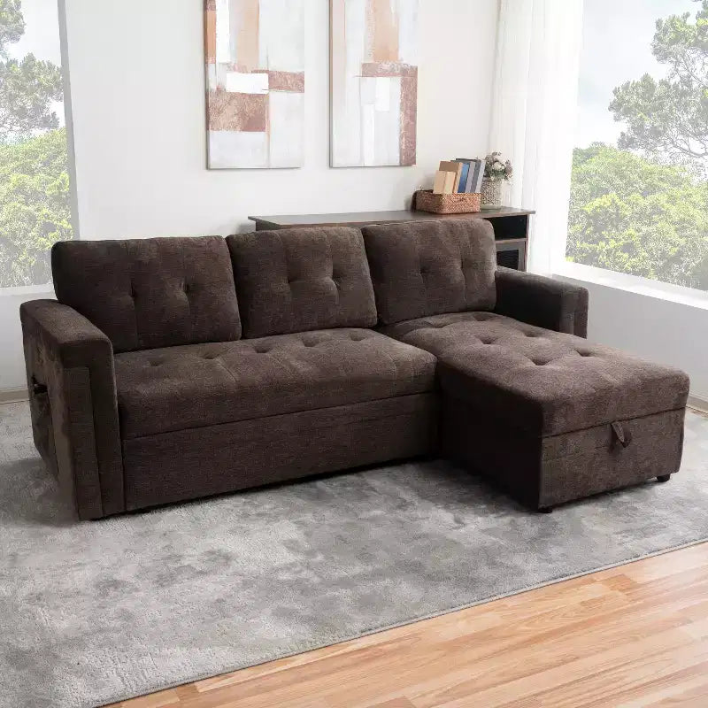 Divano componibile trasformabile Home Imports Emporium con chaise longue contenitore e porte USB integrate per salotti moderni