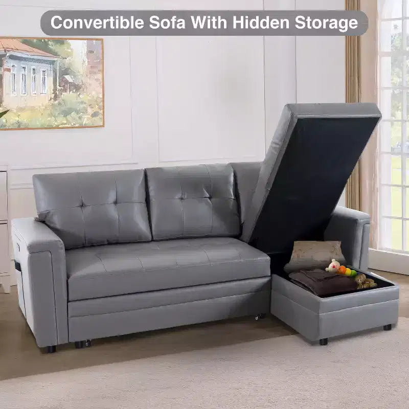 Divano componibile trasformabile Home Imports Emporium con chaise longue contenitore e porte USB integrate per salotti moderni