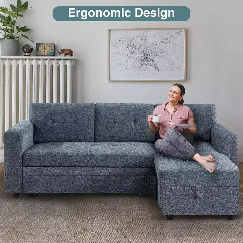 Divano componibile trasformabile Home Imports Emporium con chaise longue contenitore e porte USB integrate per salotti moderni