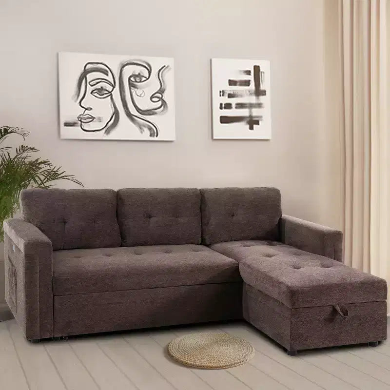 Divano componibile trasformabile Home Imports Emporium con chaise longue contenitore e porte USB integrate per salotti moderni